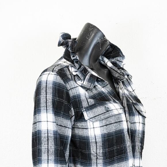 KMJ Kate Mchale Jensen Quarantina Flannel Plaid Shirt Ruffle neck size XS NWT - Picture 8 of 10